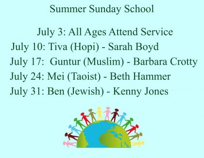 Summer Sunday School schedule
